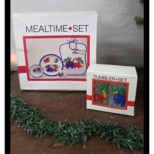 Vtg Mervyns Melamine Mealtime & Tumbler Sets Dinosaur Toddler Baby Divided